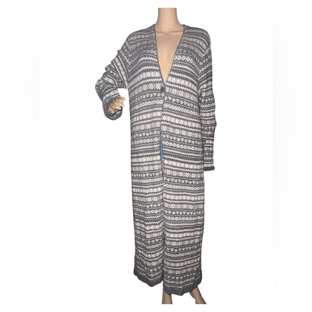 J. Jill Gray and White isle bouclé Patterned botton long fair Cardigan